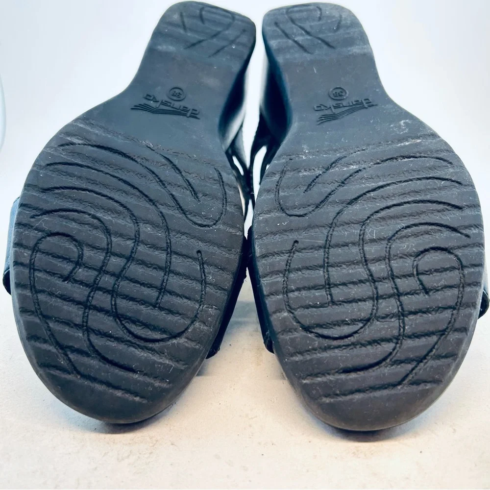 Dansko Black Leather Criss Cross Ana Wedge Sandals size 38 7.5 8 - Picture 10 of 11